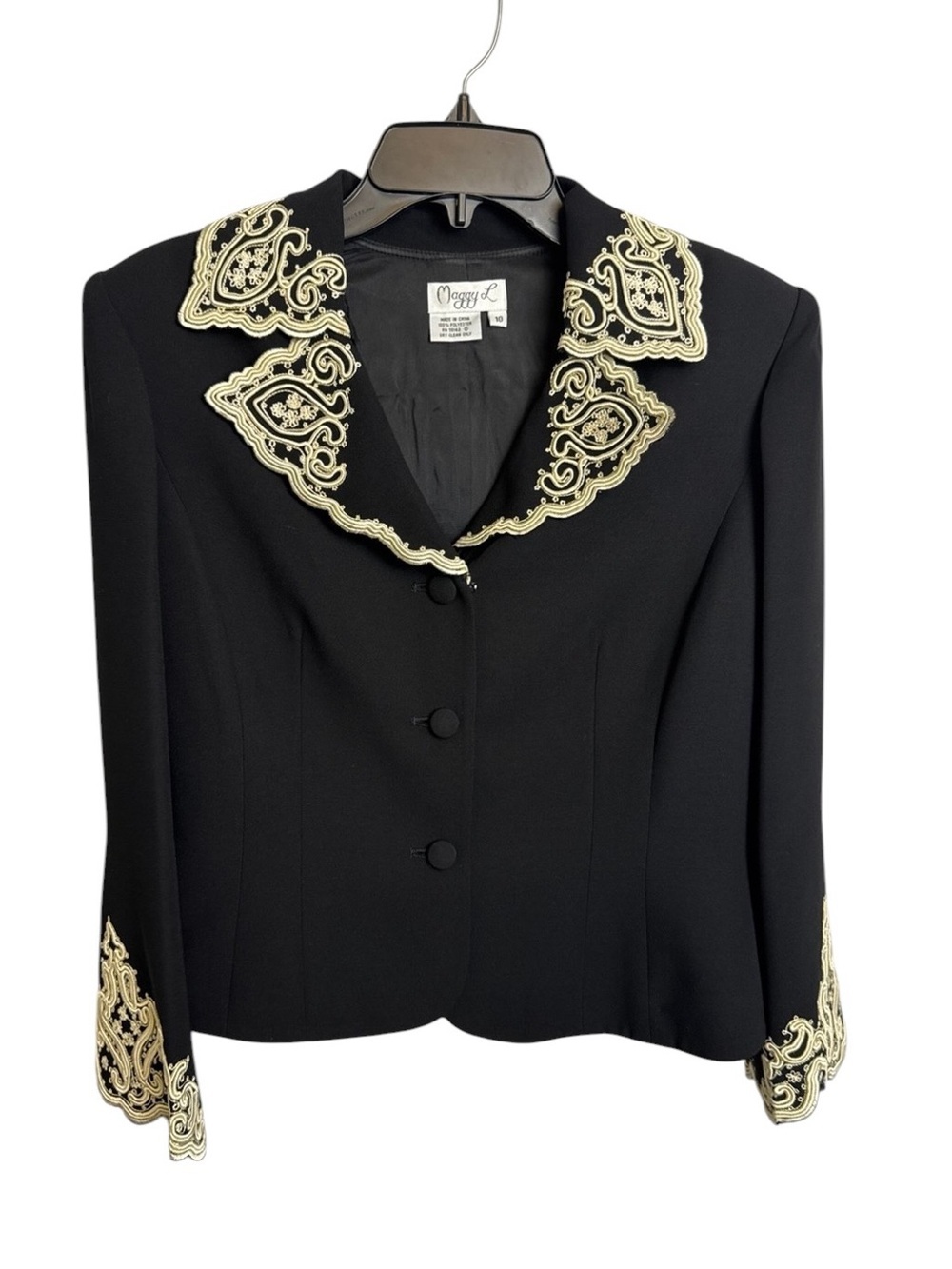 Maggy L Size 10 Black suit jacket with embroidery artsy collar whimsigoth chic